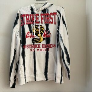 Cobra Kai Hoodie Mens Large White Black Bleach Tie Dye Pullover Graphic